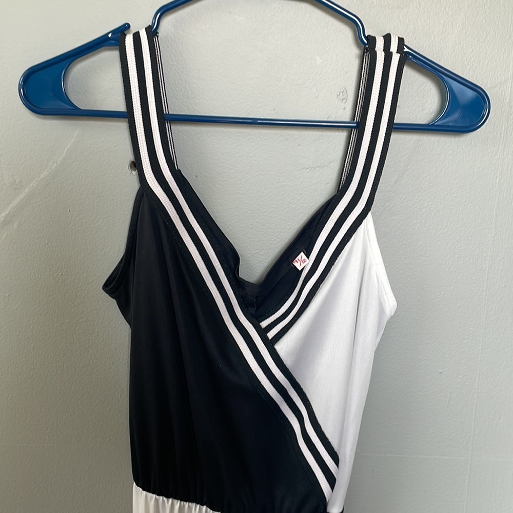 Vintage black and white size 11/12 striped dress with belt retro 80’s disco mod - Picture 2 of 9